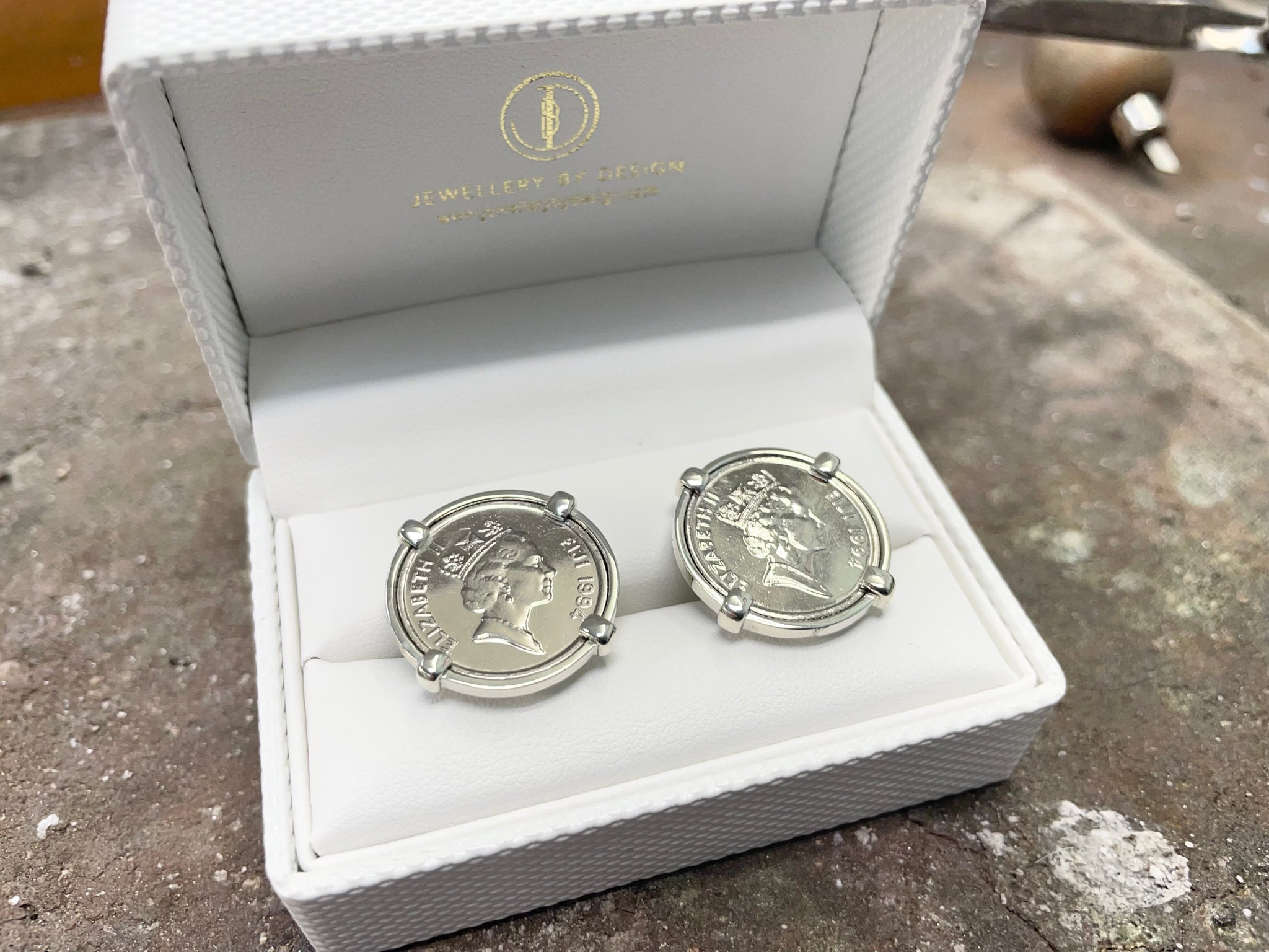 HANDMADE 9ct WHITE GOLD CUFFLINKS