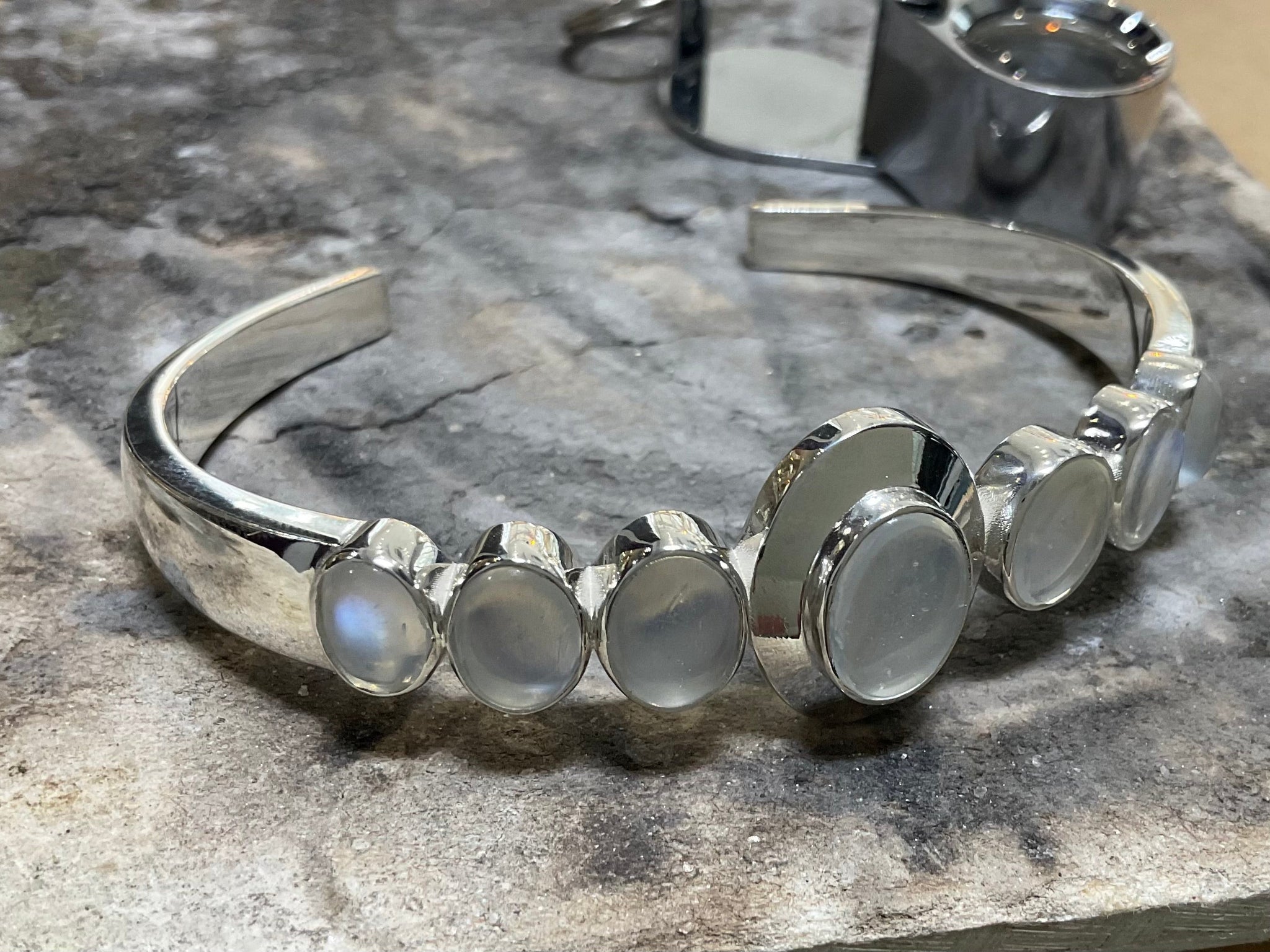 BESPOKE MOONSTONE BANGLE AND EARRINGS
