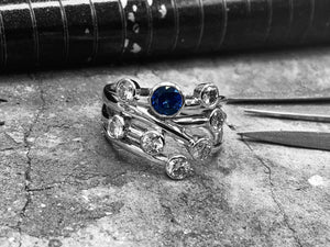 Blue Sapphire & Diamond Handmade Ring