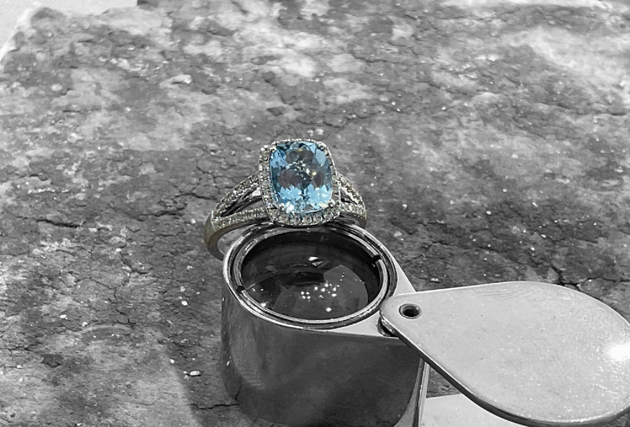 AQUAMARINE AND DIAMOND RING - eng22766-18w-aqua