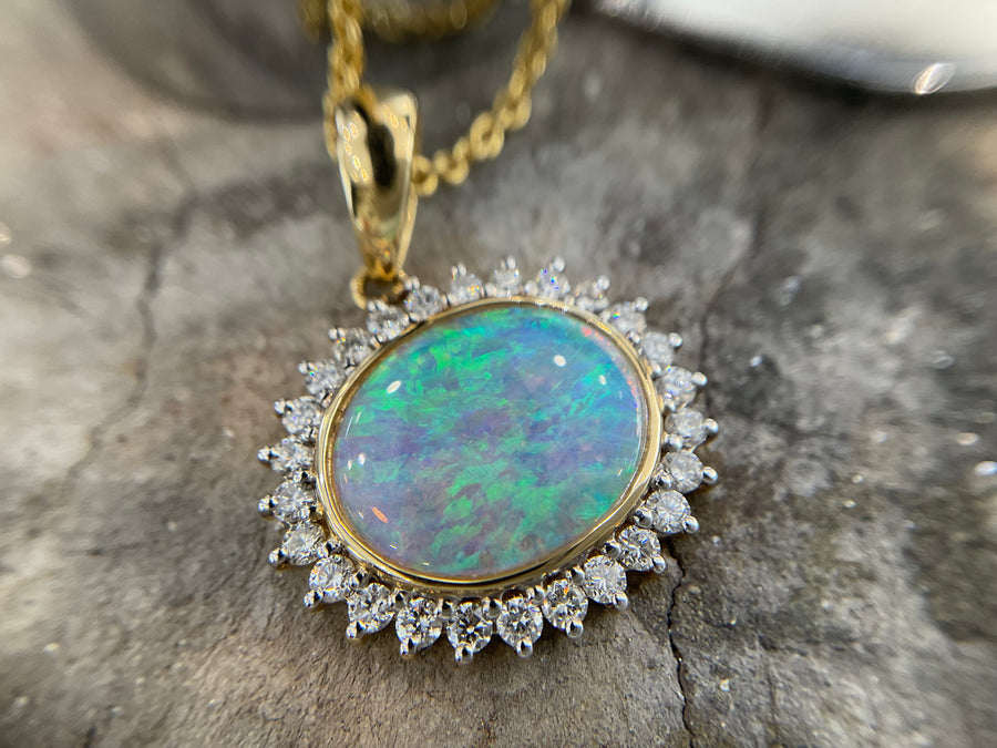 OPAL AND DIAMOND PENDANT - op845-14y