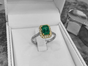 WHITE & YELLOW GOLD EMERALD AND DIAMOND RING - dsc40-7x5-18wy-1115