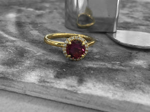 YELLOW GOLD PINK TOURMALINE & DIAMOND RING - rcs1611-18y-0325