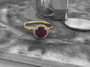 YELLOW GOLD PINK TOURMALINE & DIAMOND RING - rcs1611-18y-0325