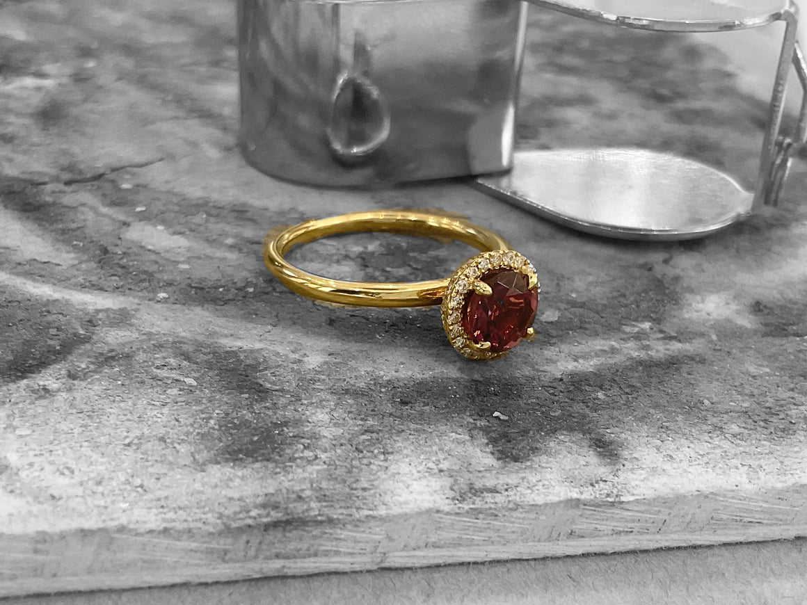 YELLOW GOLD PINK TOURMALINE & DIAMOND RING - rcs1611-18y-0325