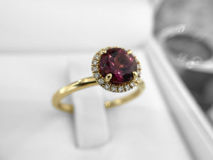 YELLOW GOLD PINK TOURMALINE & DIAMOND RING - rcs1611-18y-0325