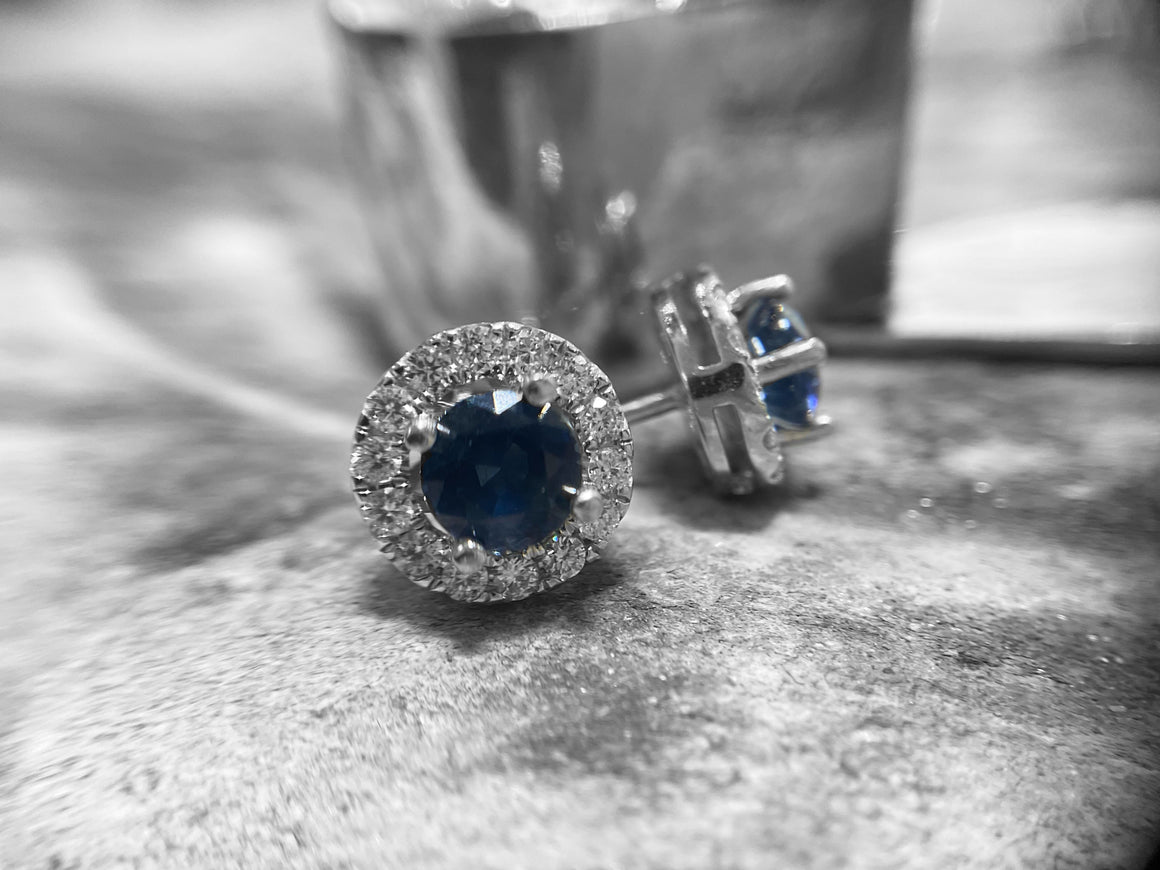 18ct WHITE GOLD DIAMOND AND SAPPHIRE EARRINGS - lge144-50-18w