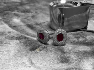 WHITE GOLD RUBY AND DIAMOND EARRINGS - 7a33w-18dr