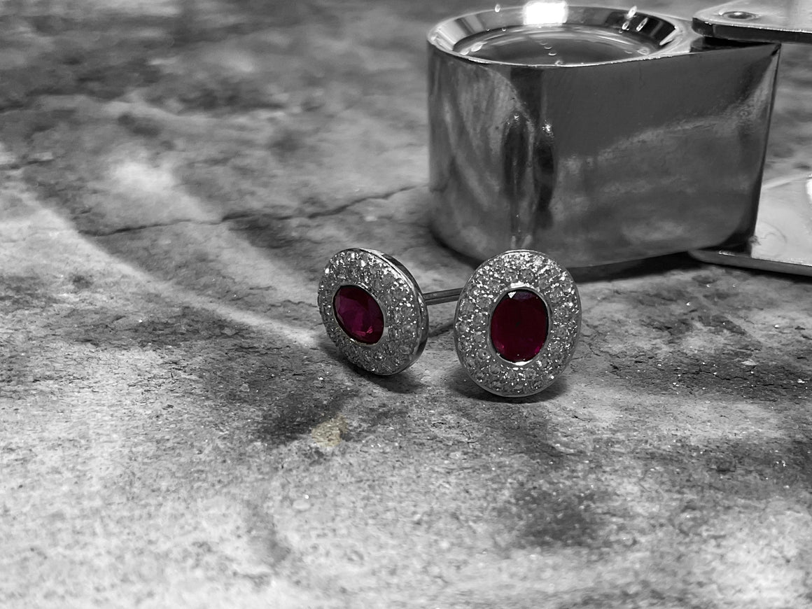WHITE GOLD RUBY AND DIAMOND EARRINGS - 7a33w-18dr