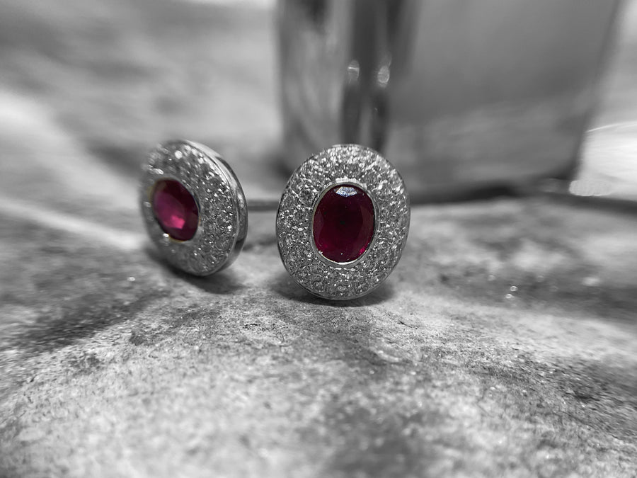 WHITE GOLD RUBY AND DIAMOND EARRINGS - 7a33w-18dr