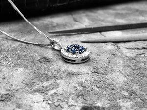 White Gold Sapphire & Diamond Pendant with Chain - 9510439110021