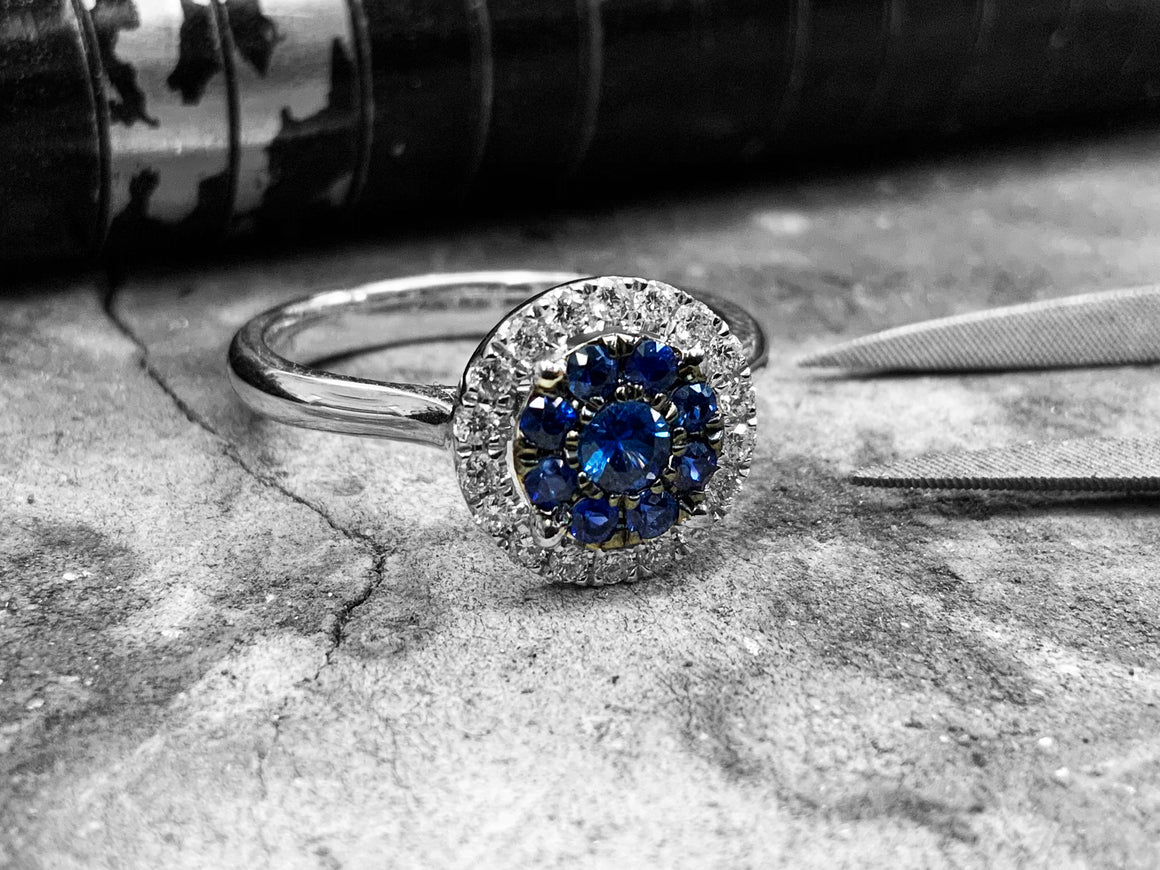 White Gold Blue Sapphire & Diamond Dress Ring - Ir5-70-bs-18w