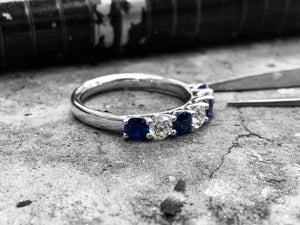 White Gold Blue Sapphire & Diamond Half ET - R07505s-18w