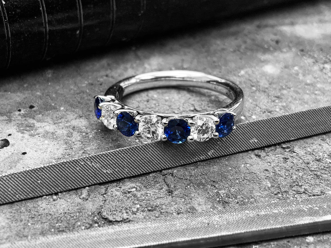 White Gold Blue Sapphire & Diamond Half ET - R07505s-18w
