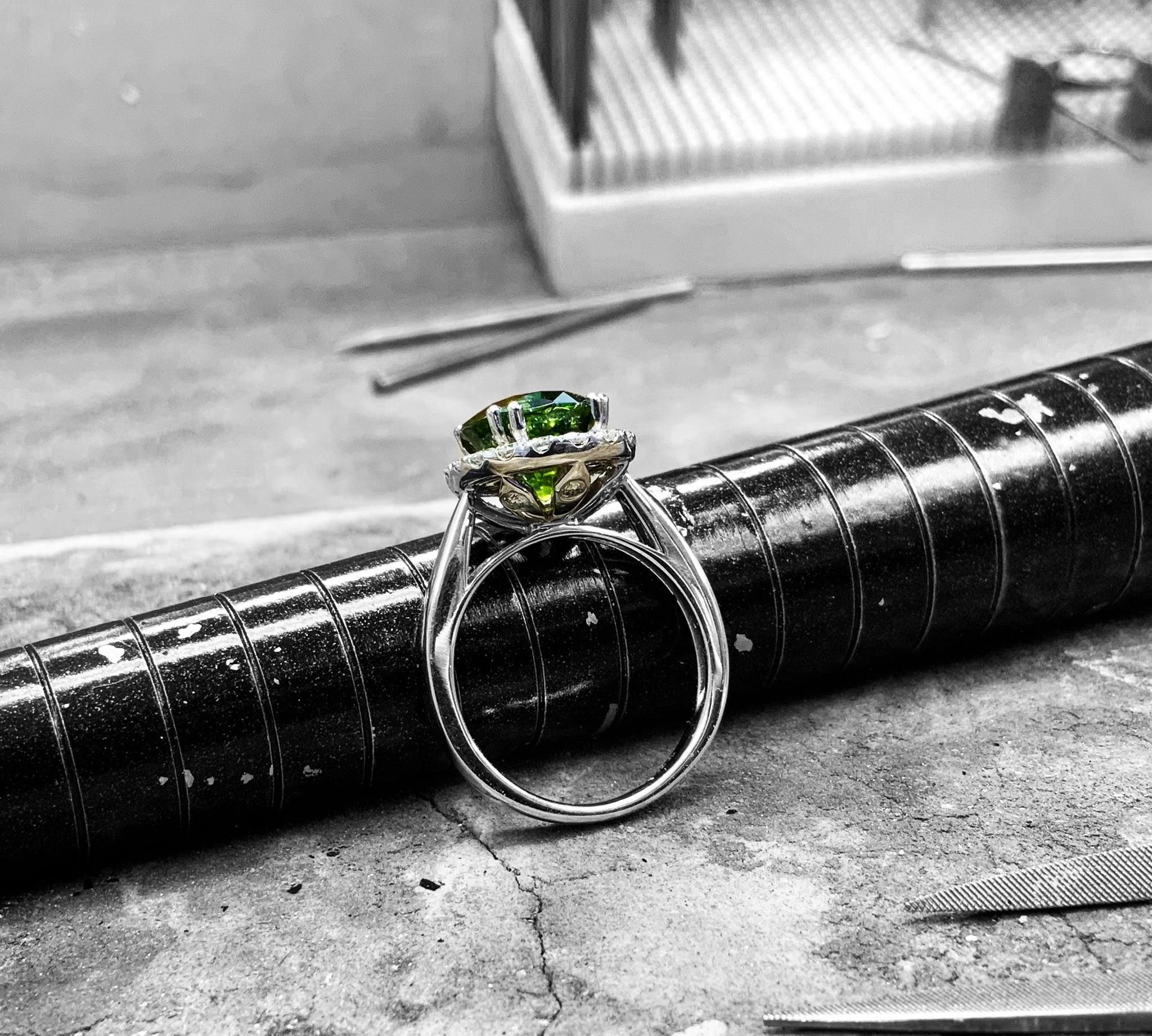 White Gold Tourmaline & Diamond Dress Ring - Rx3075-tourm-18w White Gold Tourmaline & Diamond Dress Ring - Rx3075-tourm-18w
