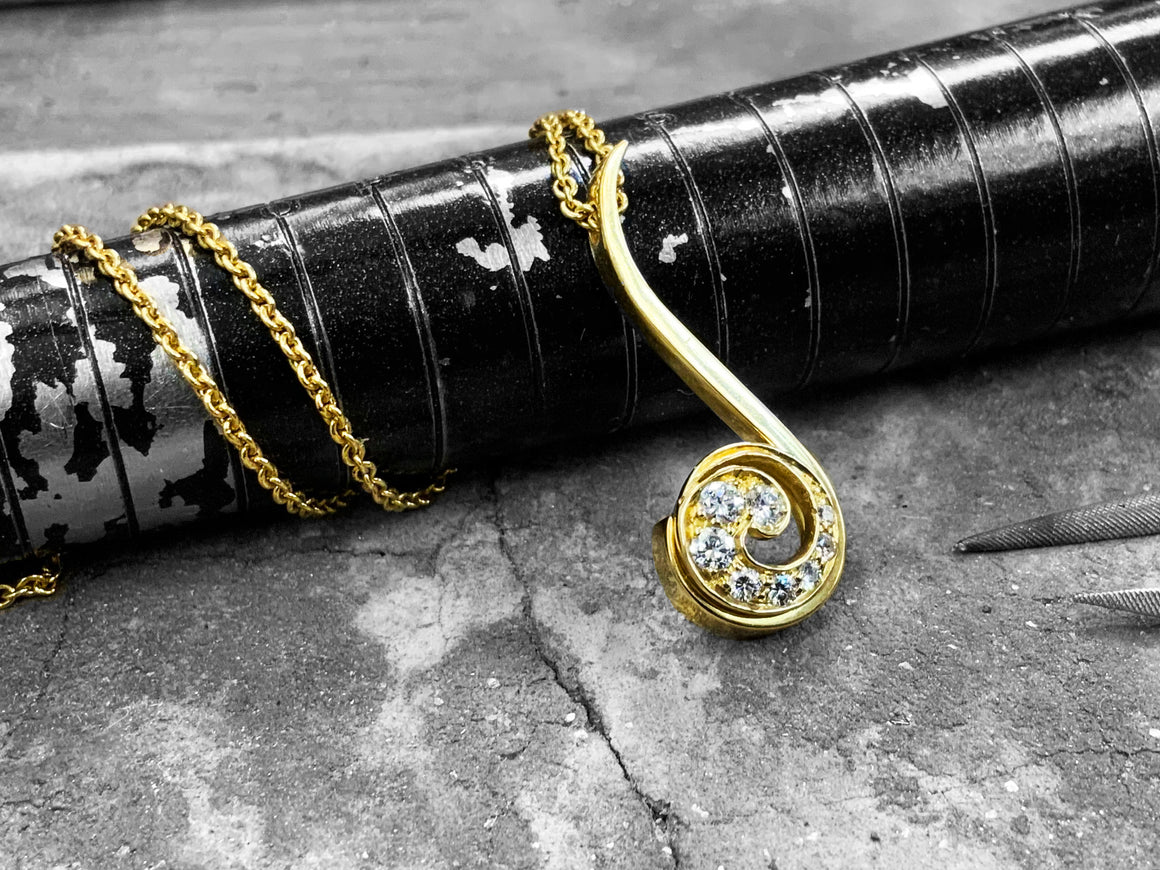 Yellow Gold Diamond Pendant with Chain - Stock-18y-dia
